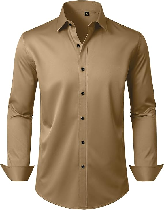 Mens Dress Shirt Long Sleeve Wrinkle Free Stretch Button Down Shirts
