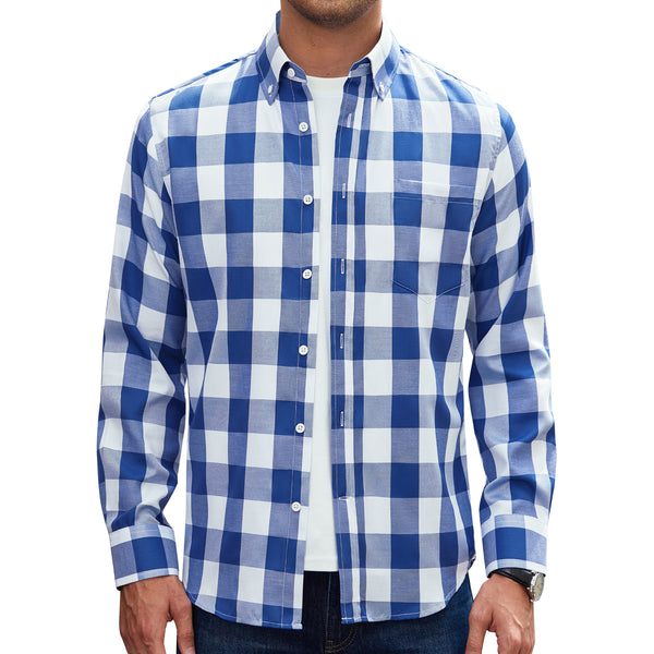 Alimens & Gentle Men's Plaid Button Down Shirts Cotton Long Sleeve Shirts Gingham Shirt