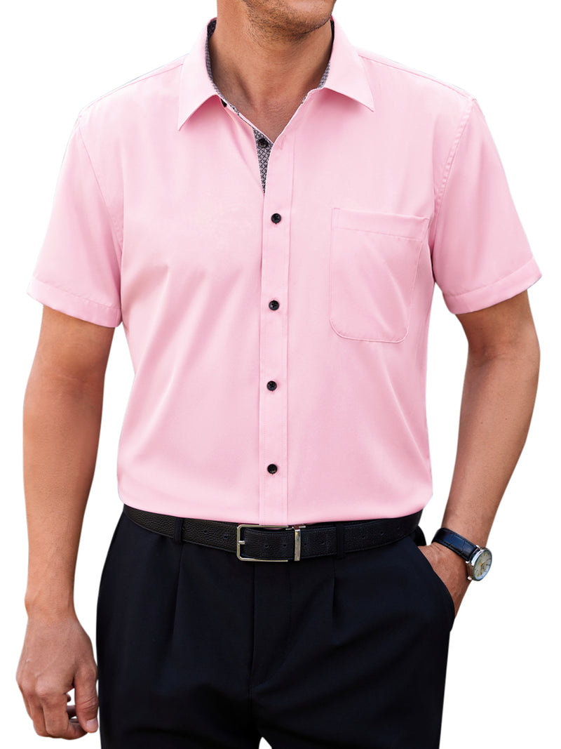 Alimens & Gentle Mens Short Sleeve Cotton Dress Shirts Wrinkle-Free Business Shirt