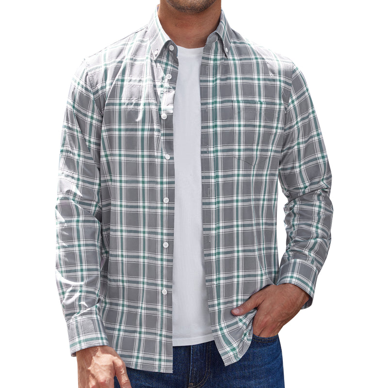 Alimens & Gentle Men's Plaid Button Down Shirts Cotton Long Sleeve Shirts Gingham Shirt