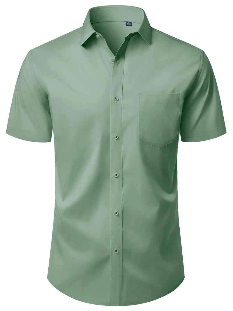 Alimens & Gentle Mens Button Up Shirt Stretched Wrinkle Free Short Sleeve Dresses Shirt For Casual