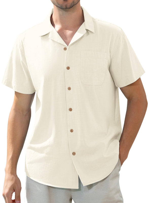 Alimens & Gentle Men's Linen Shirts Short Sleeve Hawaiian Button down Shirt with Pocket