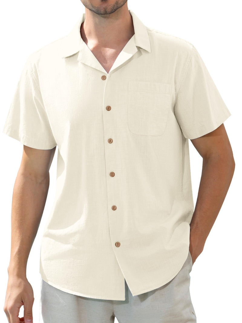 Alimens & Gentle Men's Linen Shirts Short Sleeve Hawaiian Button down Shirt with Pocket