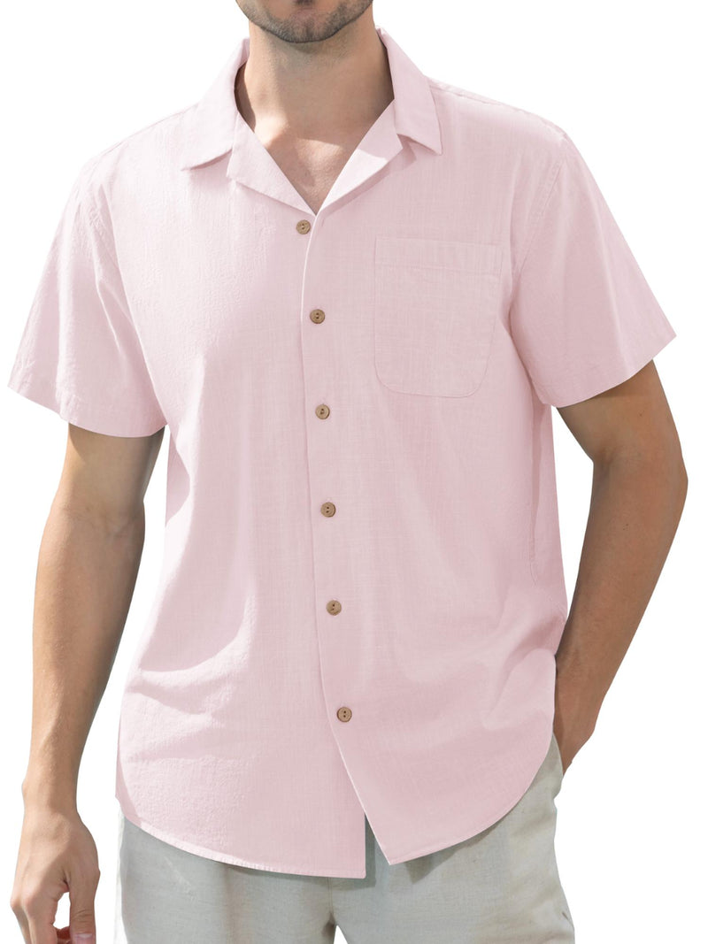 Alimens & Gentle Men's Linen Shirts Short Sleeve Hawaiian Button down Shirt with Pocket