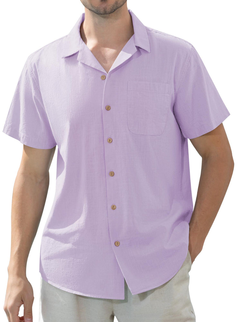 Alimens & Gentle Men's Linen Shirts Short Sleeve Hawaiian Button down Shirt with Pocket