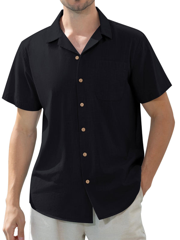 Alimens & Gentle Men's Linen Shirts Short Sleeve Hawaiian Button down Shirt with Pocket