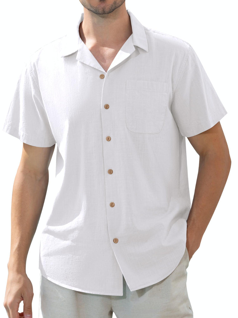 Alimens & Gentle Men's Linen Shirts Short Sleeve Hawaiian Button down Shirt with Pocket