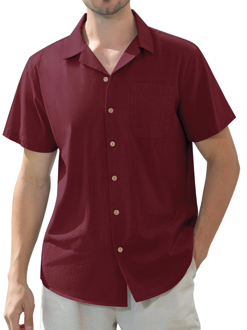 Alimens & Gentle Men's Linen Shirts Short Sleeve Hawaiian Button down Shirt with Pocket