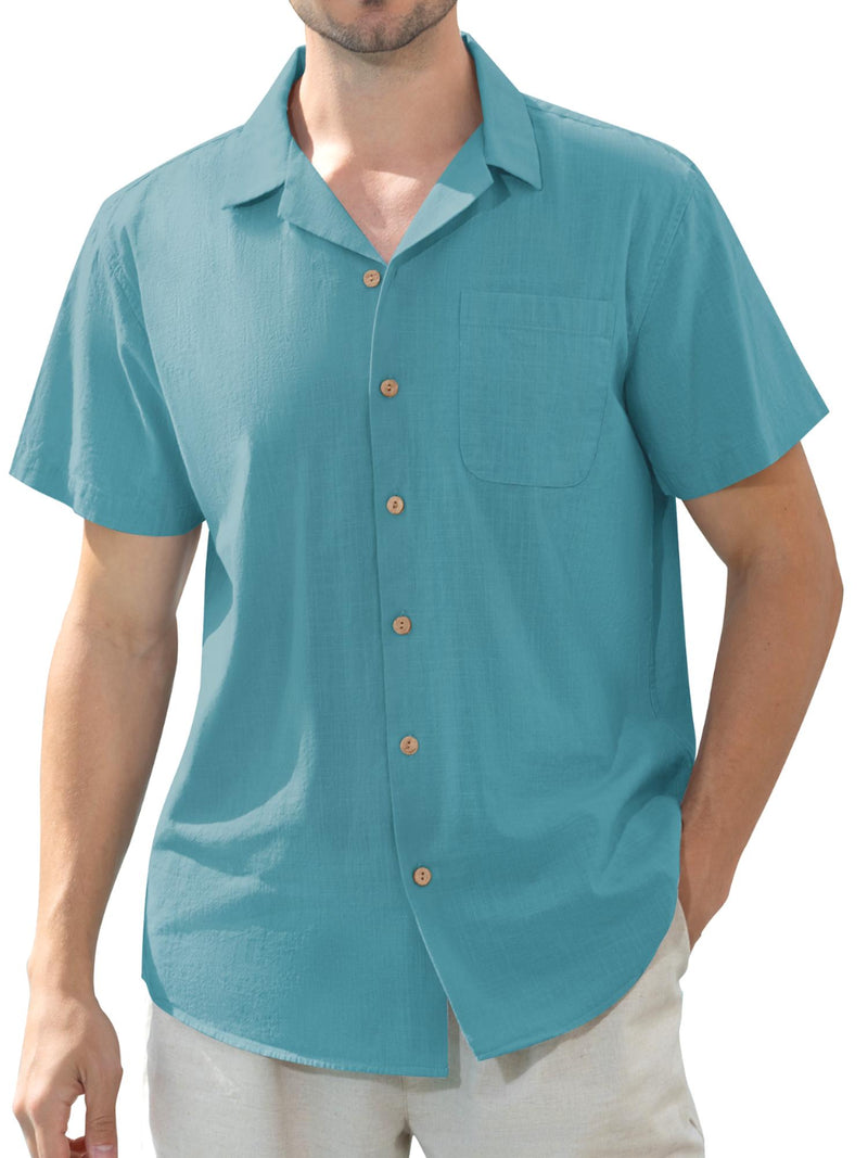 Alimens & Gentle Men's Linen Shirts Short Sleeve Hawaiian Button down Shirt with Pocket