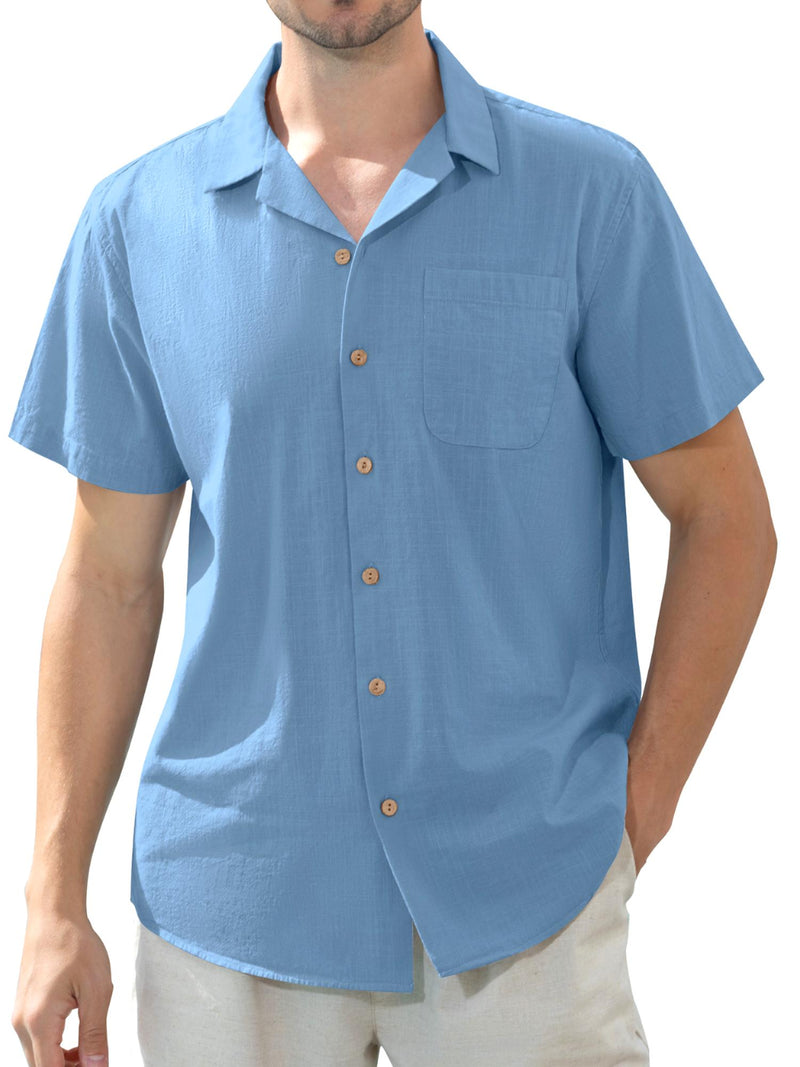 Alimens & Gentle Men's Linen Shirts Short Sleeve Hawaiian Button down Shirt with Pocket