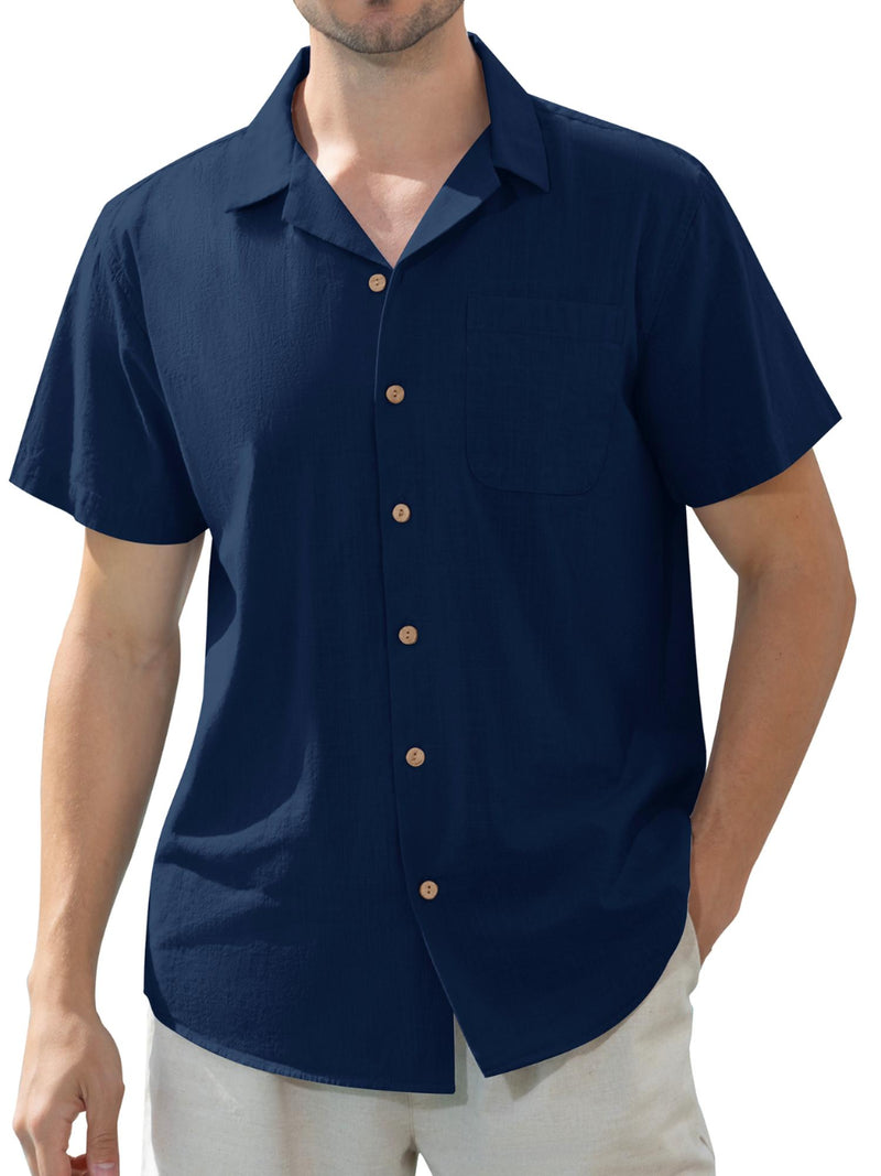 Alimens & Gentle Men's Linen Shirts Short Sleeve Hawaiian Button down Shirt with Pocket