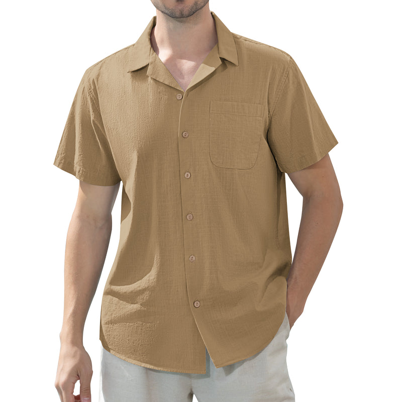 Alimens & Gentle Men's Linen Shirts Short Sleeve Hawaiian Button down Shirt with Pocket