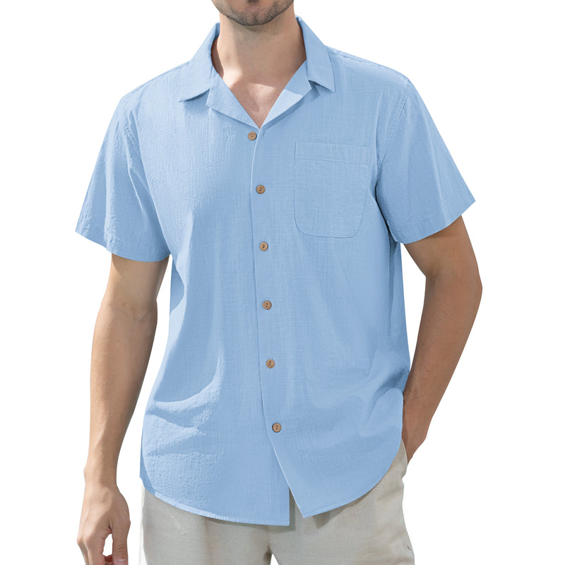 Alimens & Gentle Men's Linen Shirts Short Sleeve Hawaiian Button down Shirt with Pocket