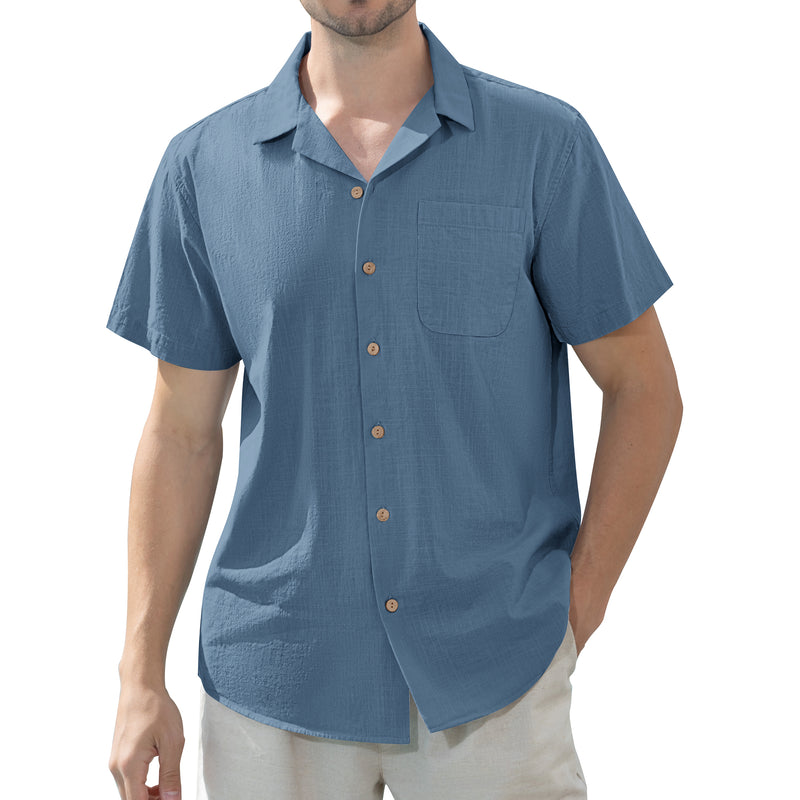 Alimens & Gentle Men's Linen Shirts Short Sleeve Hawaiian Button down Shirt with Pocket