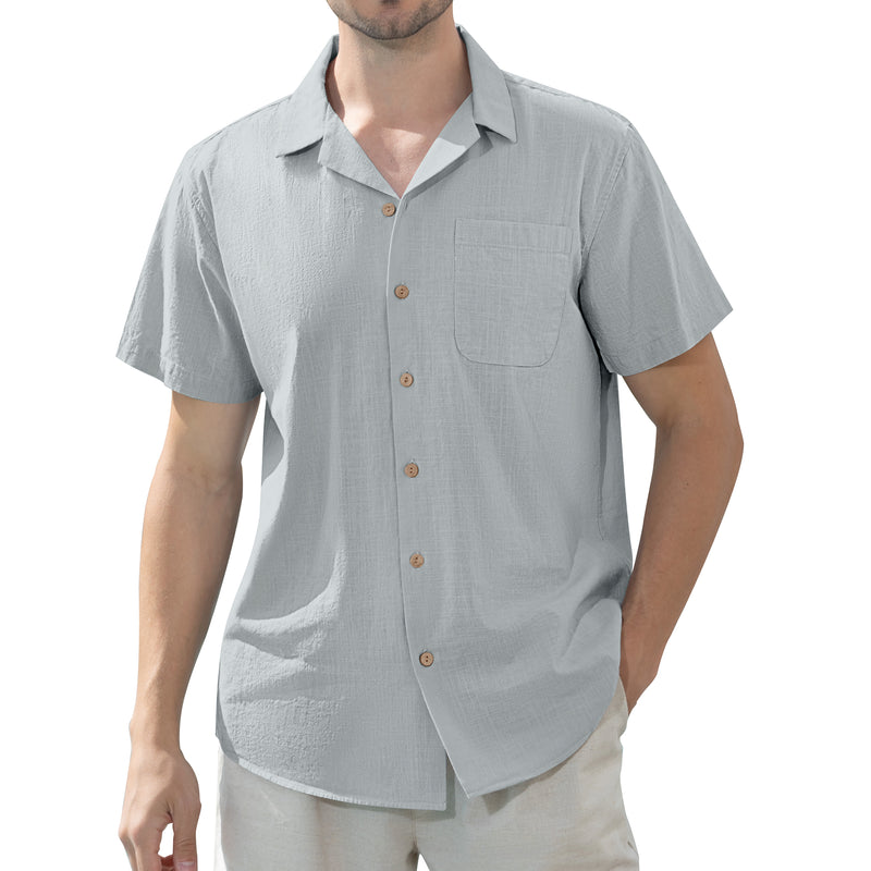 Alimens & Gentle Men's Linen Shirts Short Sleeve Hawaiian Button down Shirt with Pocket