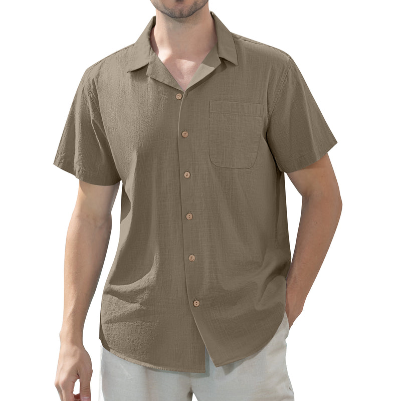 Alimens & Gentle Men's Linen Shirts Short Sleeve Hawaiian Button down Shirt with Pocket
