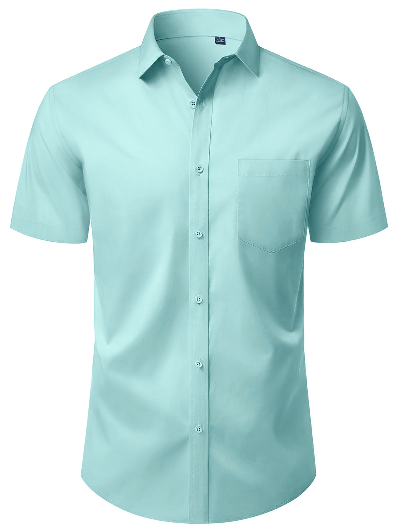 Alimens & Gentle Mens Button Up Shirt Stretched Wrinkle Free Short Sleeve Dresses Shirt For Casual