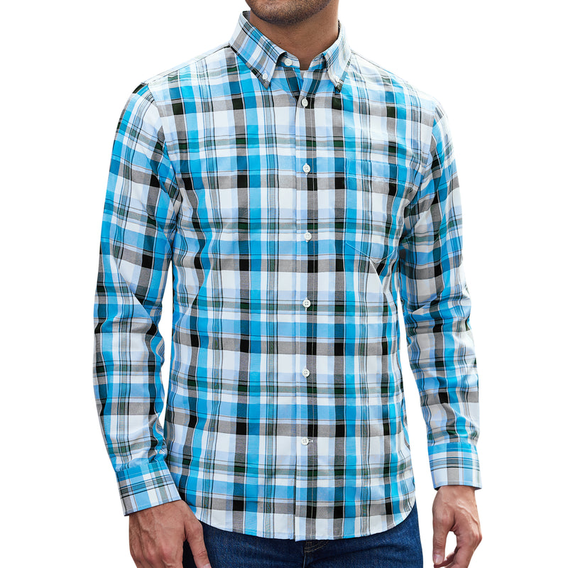 Alimens & Gentle Men's Plaid Button Down Shirts Cotton Long Sleeve Shirts Gingham Shirt