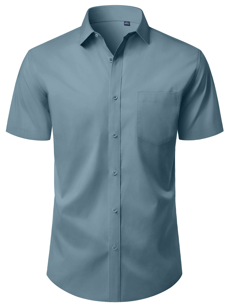 Alimens & Gentle Mens Button Up Shirt Stretched Wrinkle Free Short Sleeve Dresses Shirt For Casual