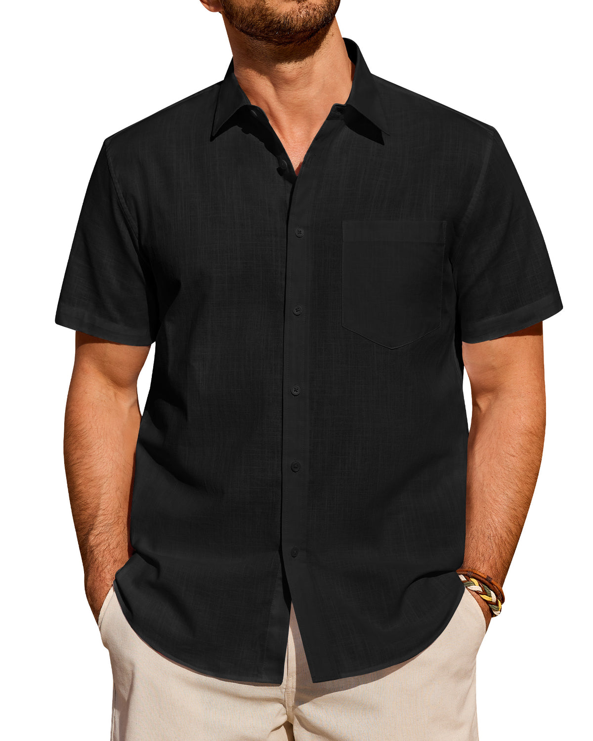 Men's Linen Shirts Short Sleeve Button Down Shirts Beach Summer Tops