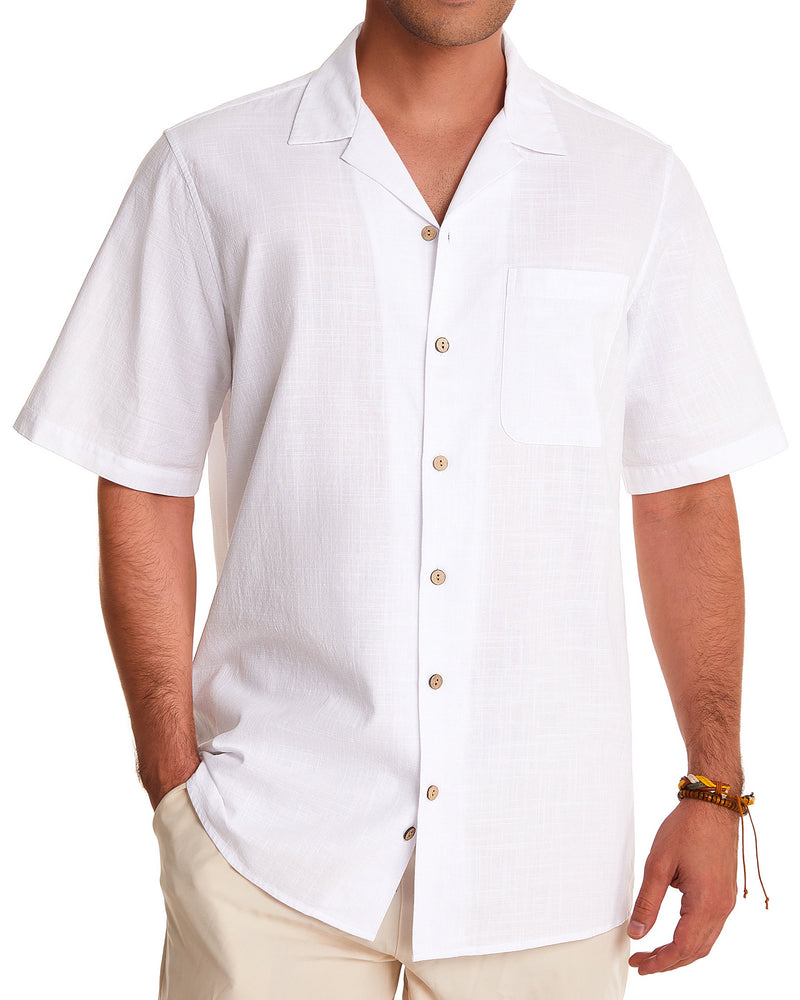 Men's Cotton Linen Shirts Short Sleeve Button Down Shirts Summer Beach Hawaiian Shirt