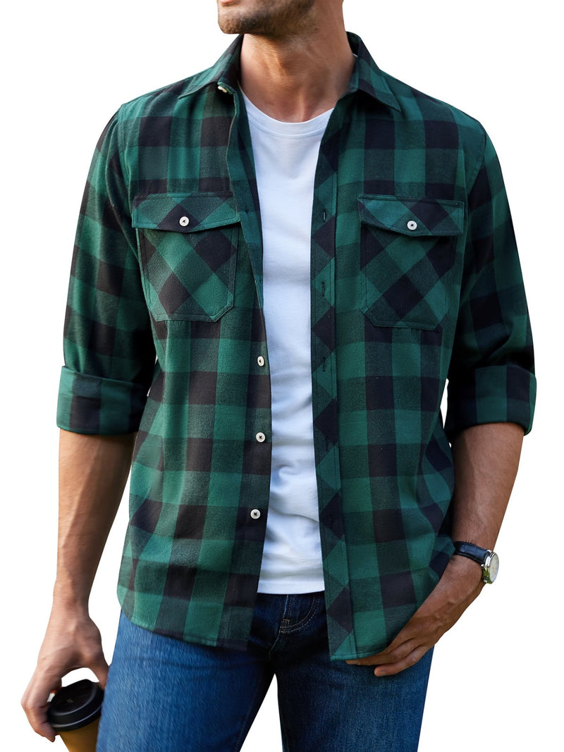 Alimens & Gentle Mens Long Sleeve Multi-color Plaid Shirts Flannel Casual Shirt