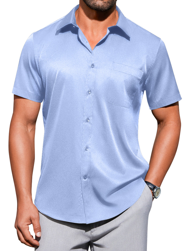 Alimens & Gentle Mens Short Sleeve Cotton Dress Shirts Wrinkle-Free Business Shirt