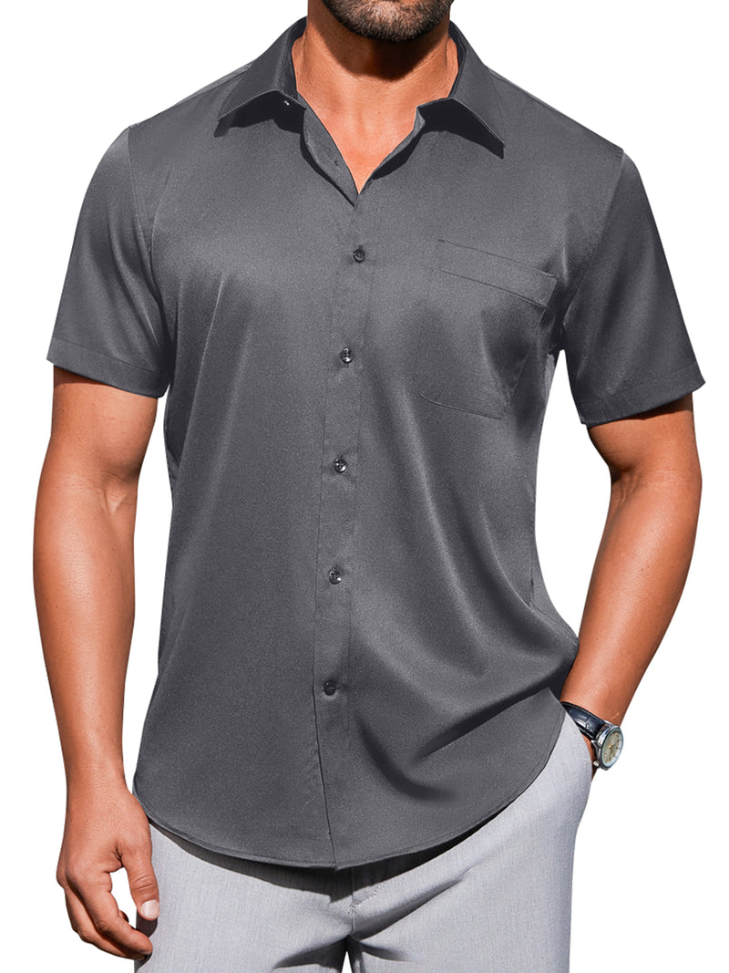 Alimens & Gentle Mens Short Sleeve Cotton Dress Shirts Wrinkle-Free Business Shirt