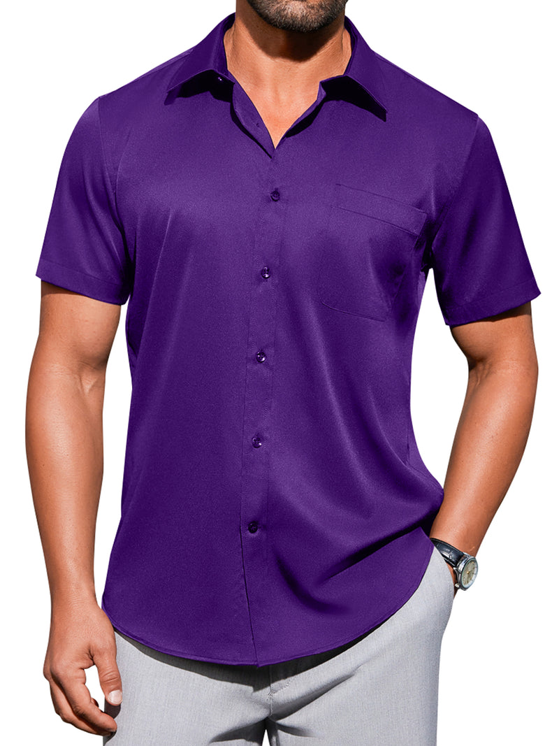 Alimens & Gentle Mens Short Sleeve Cotton Dress Shirts Wrinkle-Free Business Shirt