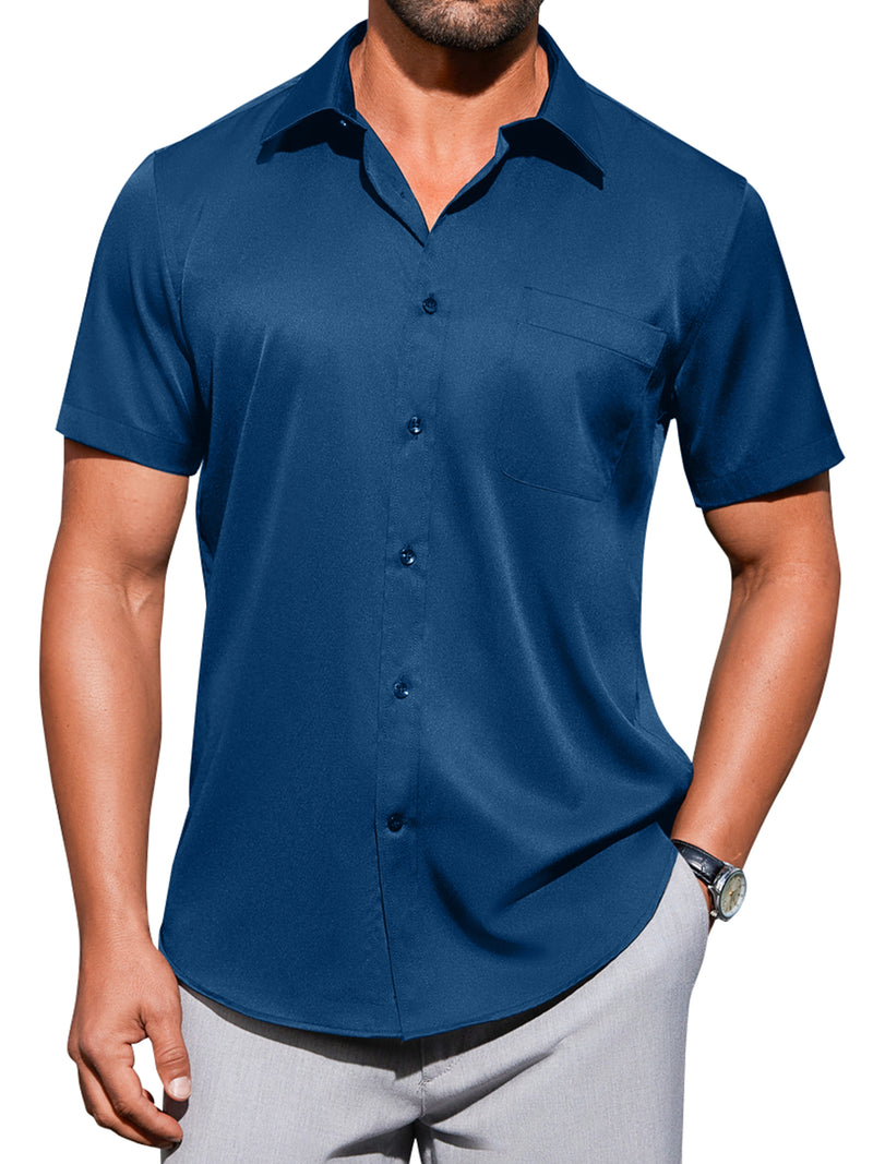 Alimens & Gentle Mens Short Sleeve Cotton Dress Shirts Wrinkle-Free Business Shirt