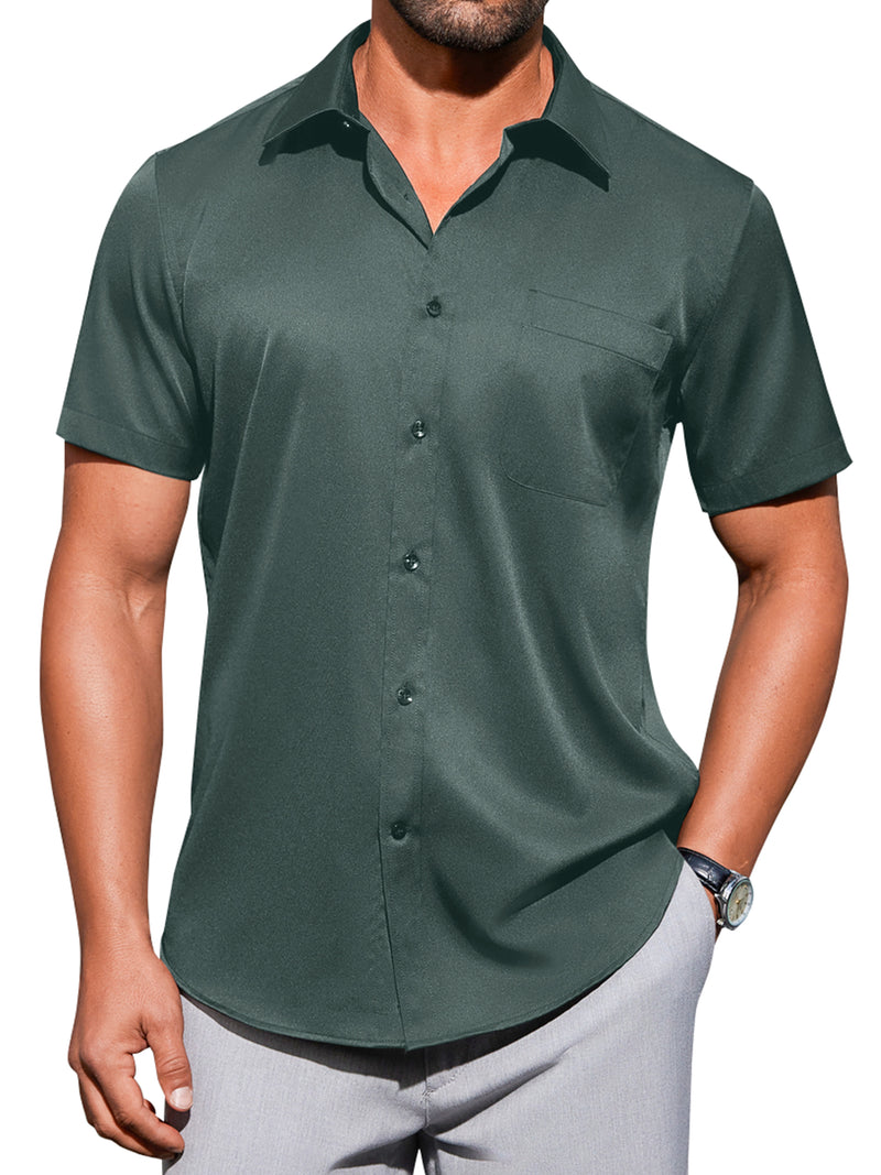 Alimens & Gentle Mens Short Sleeve Cotton Dress Shirts Wrinkle-Free Business Shirt