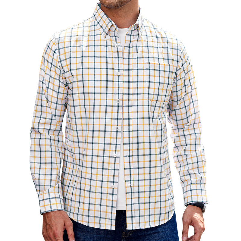 Alimens & Gentle Men's Plaid Button Down Shirts Cotton Long Sleeve Shirts Gingham Shirt