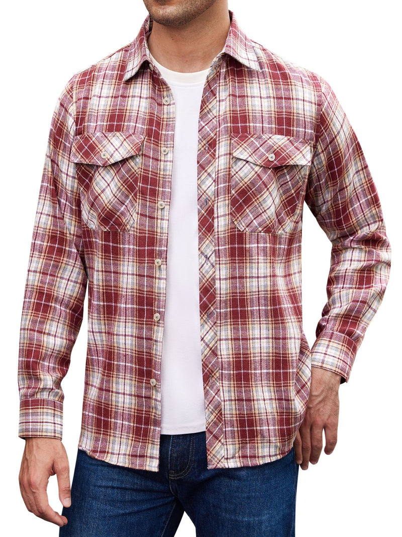 Alimens & Gentle Mens Long Sleeve Multi-color Plaid Shirts Flannel Casual Shirt