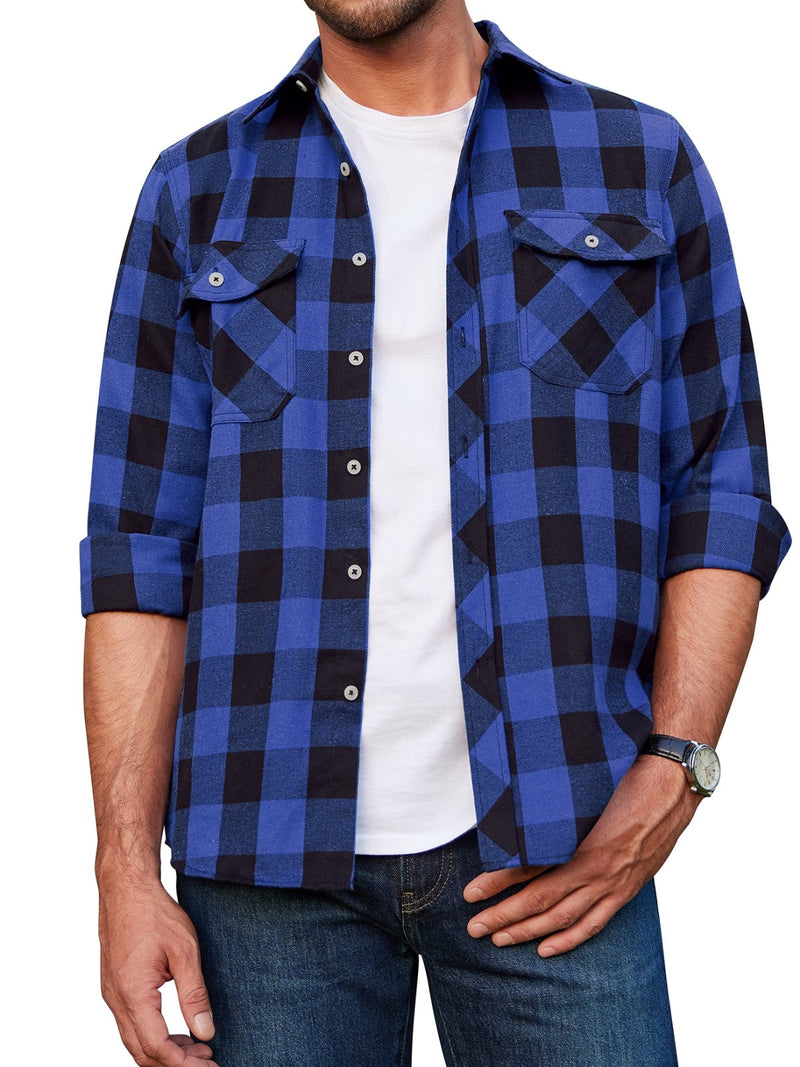 Alimens & Gentle Mens Long Sleeve Multi-color Plaid Shirts Flannel Casual Shirt