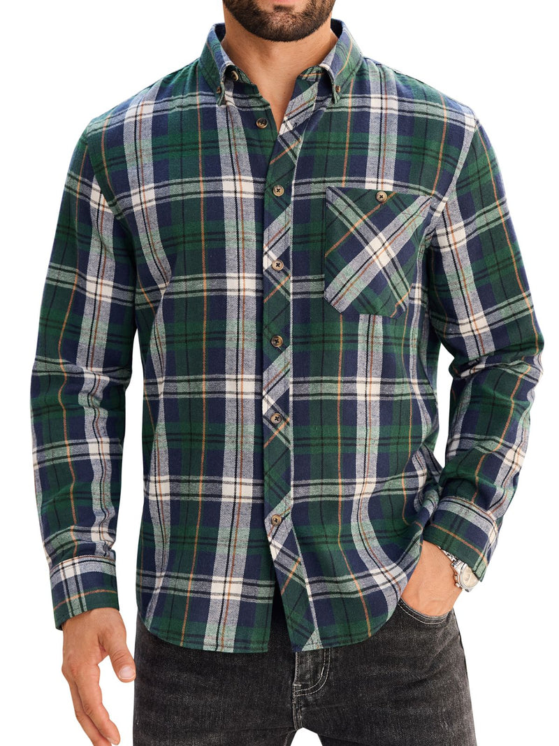 Alimens & Gentle Mens Flannel Shirts Casual Button Down Long Sleeve Plaid Shirts With Pocket Regular Fit Cloth For Winter