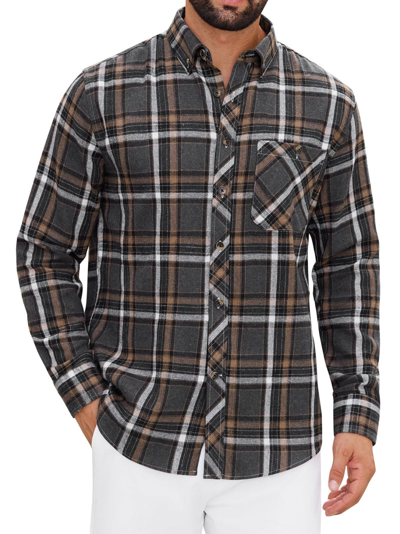 Alimens & Gentle Mens Flannel Shirts Casual Button Down Long Sleeve Plaid Shirts With Pocket Regular Fit Cloth For Winter