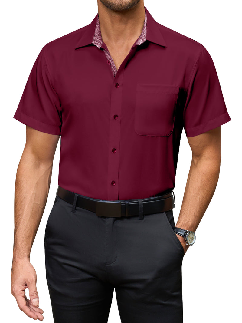 Alimens & Gentle Mens Short Sleeve Cotton Dress Shirts Wrinkle-Free Business Shirt