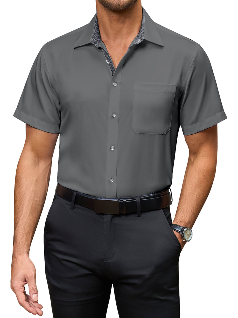 Alimens & Gentle Mens Short Sleeve Cotton Dress Shirts Wrinkle-Free Business Shirt