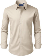 Men's Dress Shirt Regular Fit Stretch Stain Shield Long Sleeve Solid Business Wedding Button Down Shirts