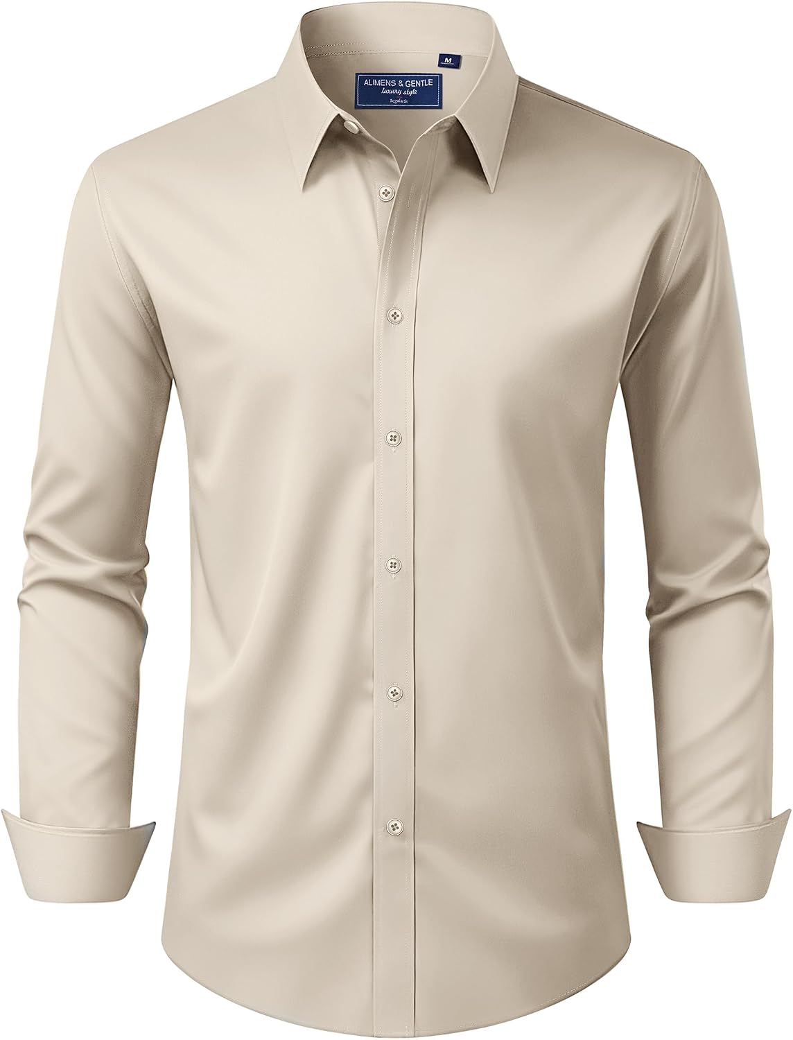 Men's Dress Shirt Regular Fit Stretch Stain Shield Long Sleeve Solid Business Wedding Button Down Shirts