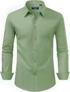 Men's Dress Shirt Regular Fit Stretch Stain Shield Long Sleeve Solid Business Wedding Button Down Shirts
