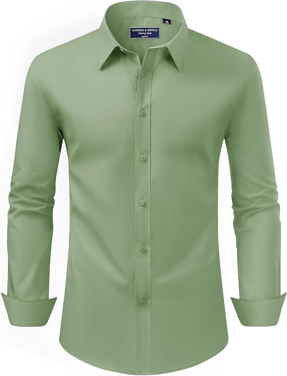 Men's Dress Shirt Regular Fit Stretch Stain Shield Long Sleeve Solid Business Wedding Button Down Shirts