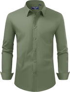 Men's Dress Shirt Regular Fit Stretch Stain Shield Long Sleeve Solid Business Wedding Button Down Shirts