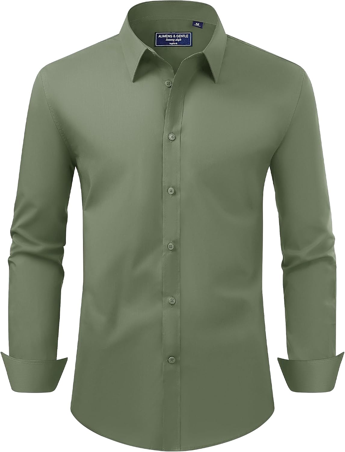 Men's Dress Shirt Regular Fit Stretch Stain Shield Long Sleeve Solid Business Wedding Button Down Shirts
