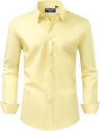 Men's Dress Shirt Regular Fit Stretch Stain Shield Long Sleeve Solid Business Wedding Button Down Shirts
