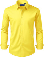Men's Dress Shirt Regular Fit Stretch Stain Shield Long Sleeve Solid Business Wedding Button Down Shirts
