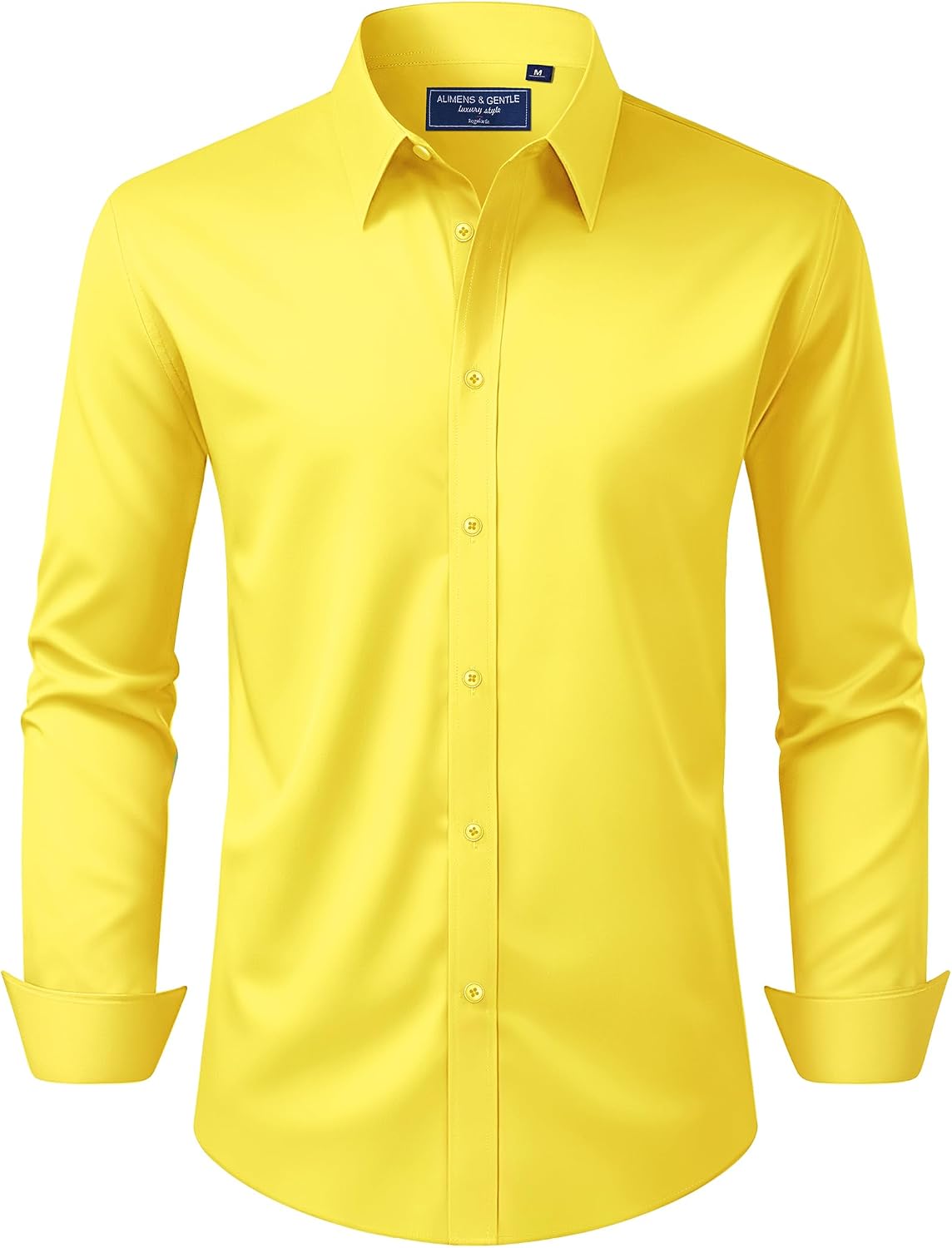 Men's Dress Shirt Regular Fit Stretch Stain Shield Long Sleeve Solid Business Wedding Button Down Shirts