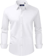Men's Dress Shirt Regular Fit Stretch Stain Shield Long Sleeve Solid Business Wedding Button Down Shirts