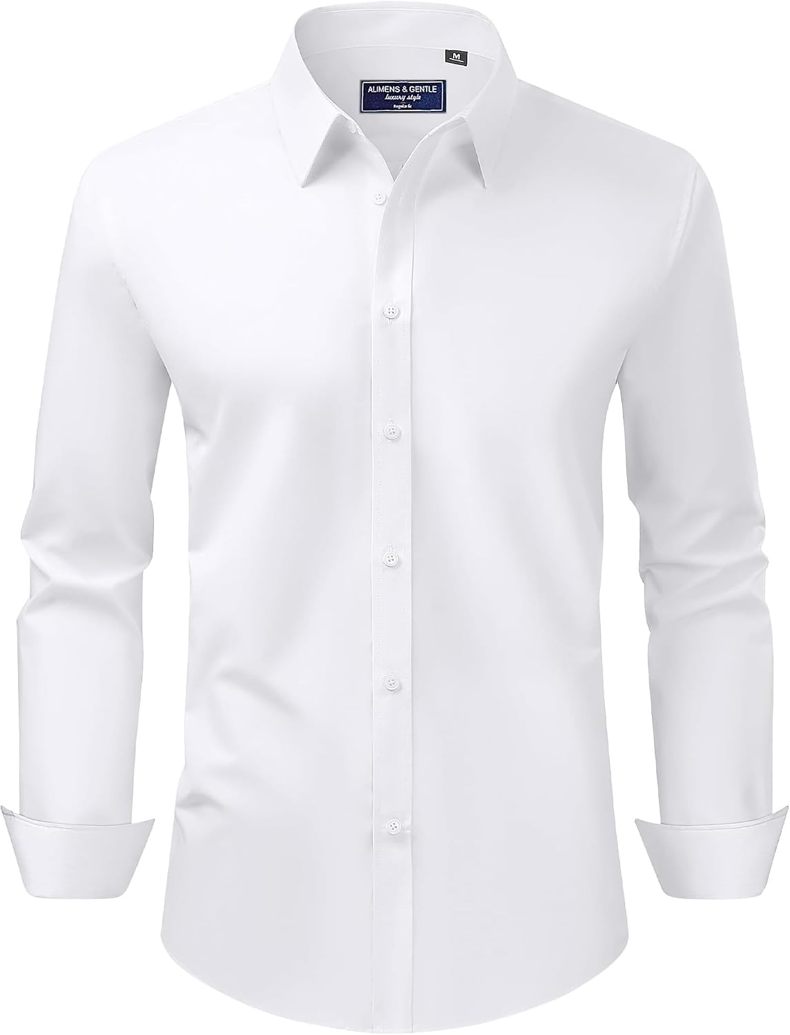 Men's Dress Shirt Regular Fit Stretch Stain Shield Long Sleeve Solid Business Wedding Button Down Shirts
