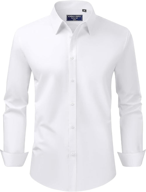 Men's Dress Shirt Regular Fit Stretch Stain Shield Long Sleeve Solid Business Wedding Button Down Shirts